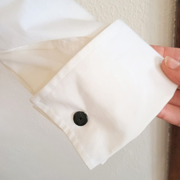 Vintage Moores Sequin Pleated Front White Dress Shirt Banded Collar Sz 15 32/33 - Picture 9 of 16